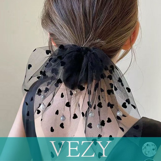 チュールシュシュ ハート 韓国風ヘアゴム ヘアアクセサリー フェイクパール まとめ髪 髪留め おしゃれ カジュアルまとめ髪 ヘアアレンジグッズ 発表会 ヘアアクセサリー  VEZY ベジー  ItemNo.【24002986】