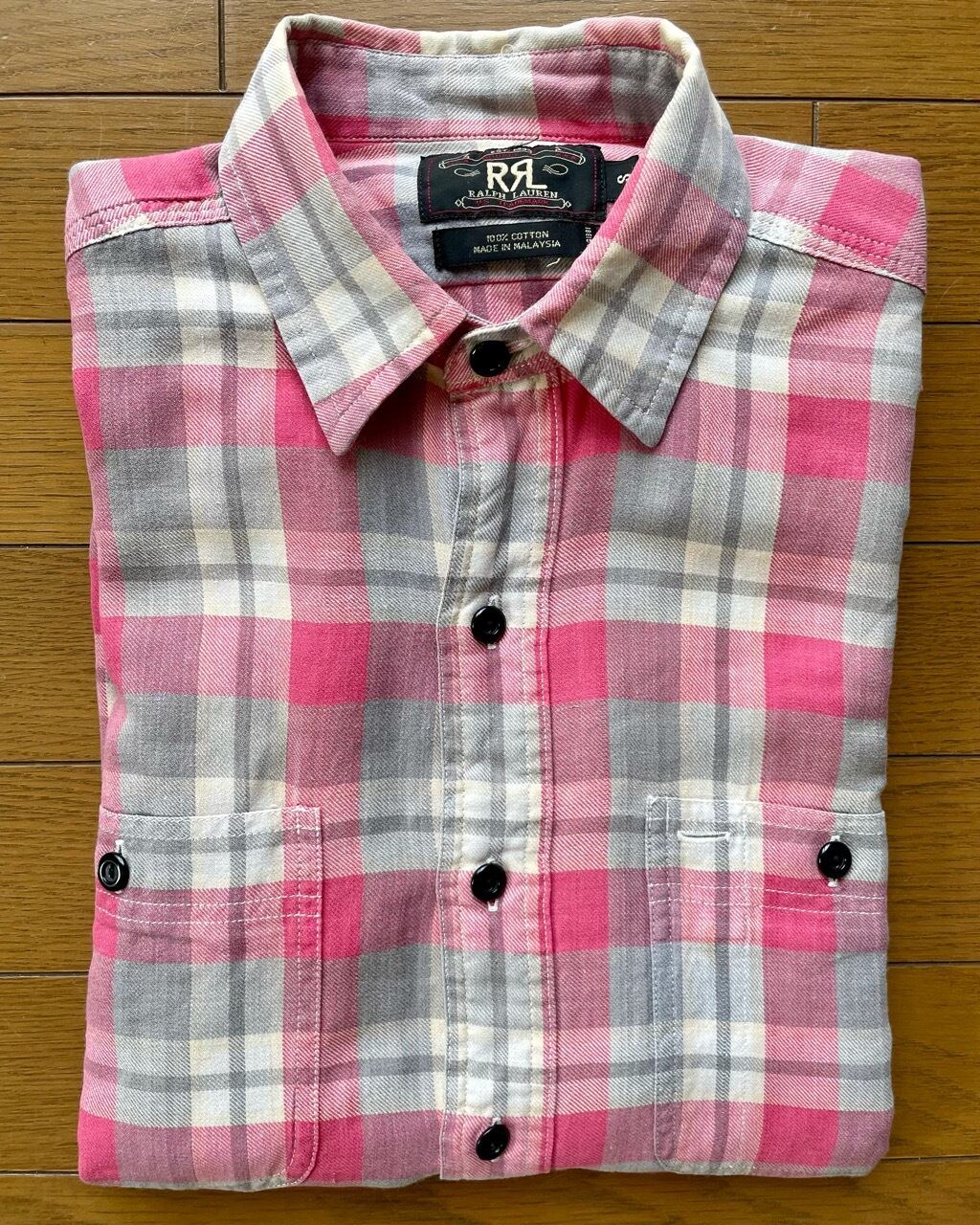 RRL 長袖シャツ Sサイズ Double RL バンドカラーリペアド長袖白