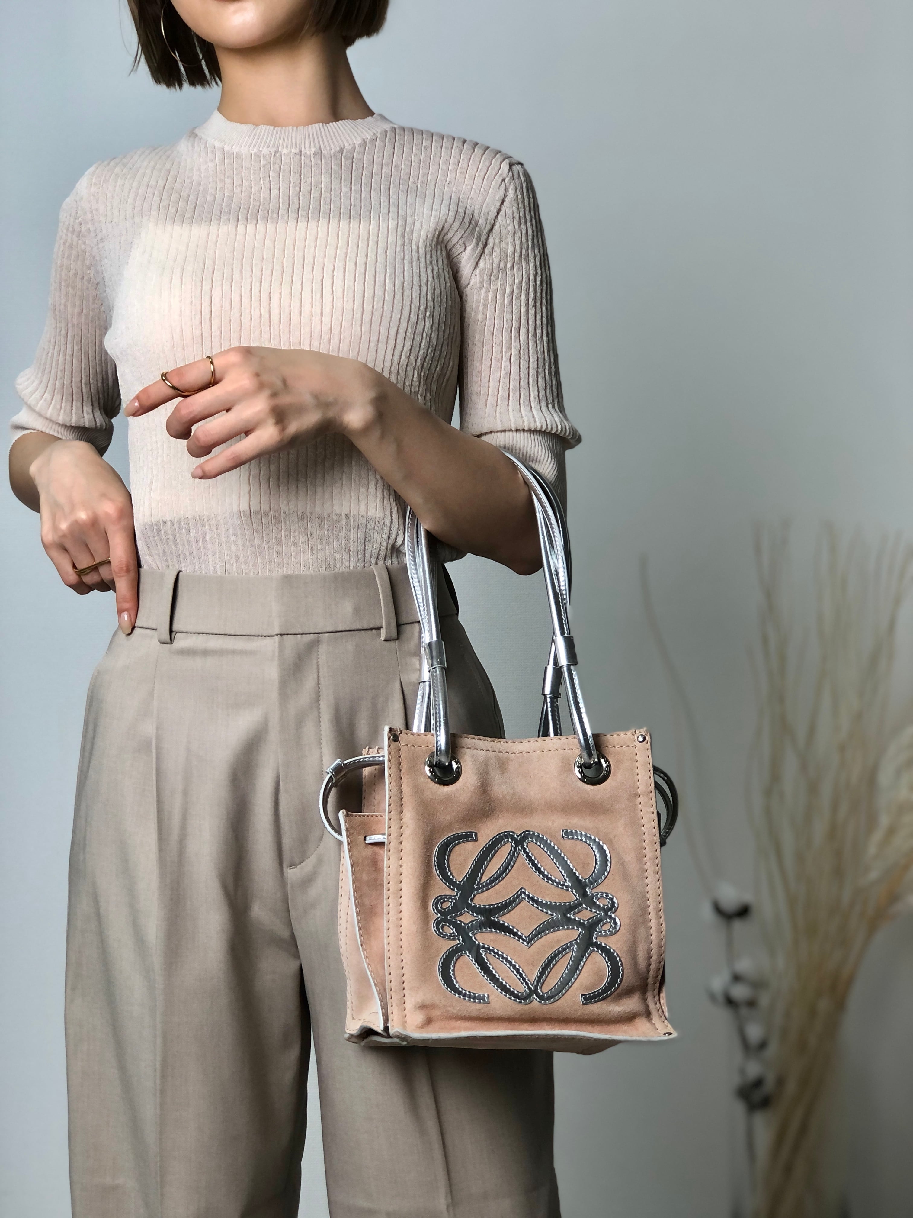 LOEWE ロエベ ハンドバッグ ブラウン×シルバー アナグラム LOEWE ロエベ ハンドバッグ ブラウン×シルバー アナグラム