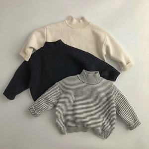 【BABY&KID】冬新作ボーダーOR無地起毛ニットインナーシャツ　全3色