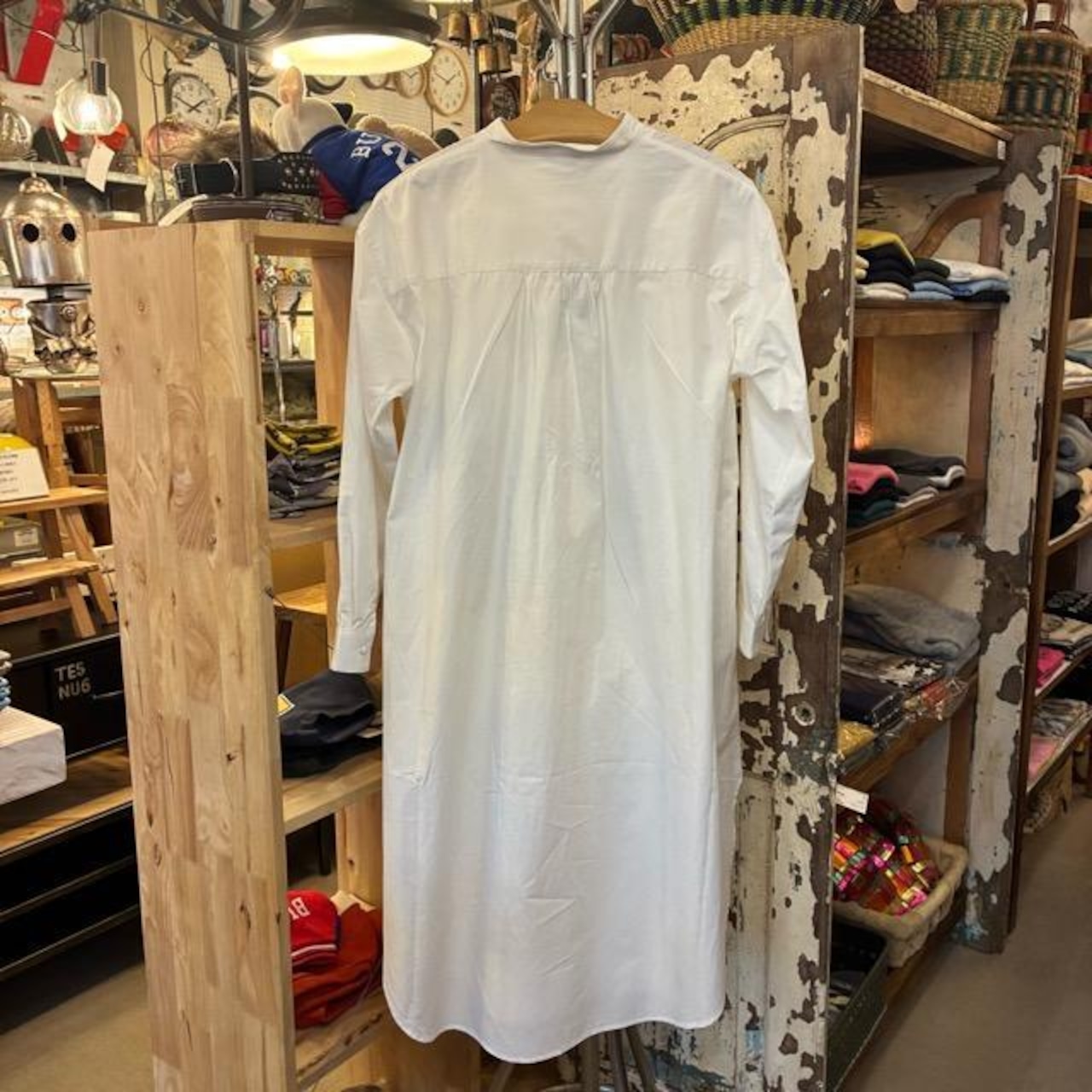 ICHI Cotton Pintuck Shirt Dress in White and White, Women's, Long Sleeve, Open Front, Perfect for Layering