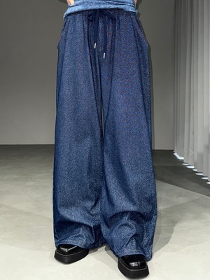 lamé denim like wide easy pants / blue × silver lamé