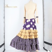 フラメンコ 衣装 エルモサイベリア HERMOSAIBERIA トップス ブラウス ファルダ スカート ツーピース セットアップ ベージュ系 パープル系 ゴールド系 クリーム 紫 水玉 ドット フリル ダンス パーティ 発表会 ダンス衣装 ステージ衣装 舞台衣装 ポップ かわいい レトロ