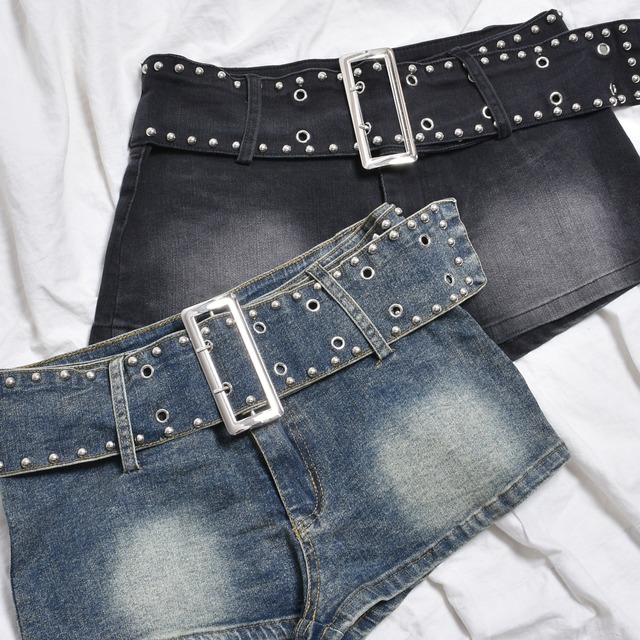 【11/6新着】丸スタッズベルト デニムショートパンツ