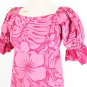 フラダンス 衣装 ワンピース ドレス ピンク系 smart design フラ ダンス ハワイ製 花柄 ハイビスカス柄 半袖 絞り ハワイアン アロハ 鮮やか かわいい 華やか ハワイアンプリント ダンス衣装