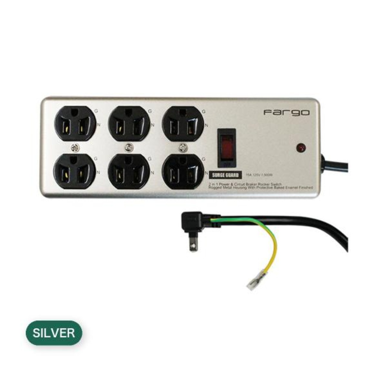 Fargo シルバー スチールタップ AC6個口 3ピン PT406SV