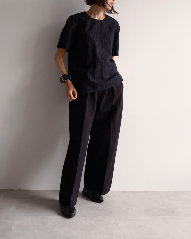 CÉLINE by Phoebe philo　WOOL PINSTRIPE SHORT SLEEVE TOP