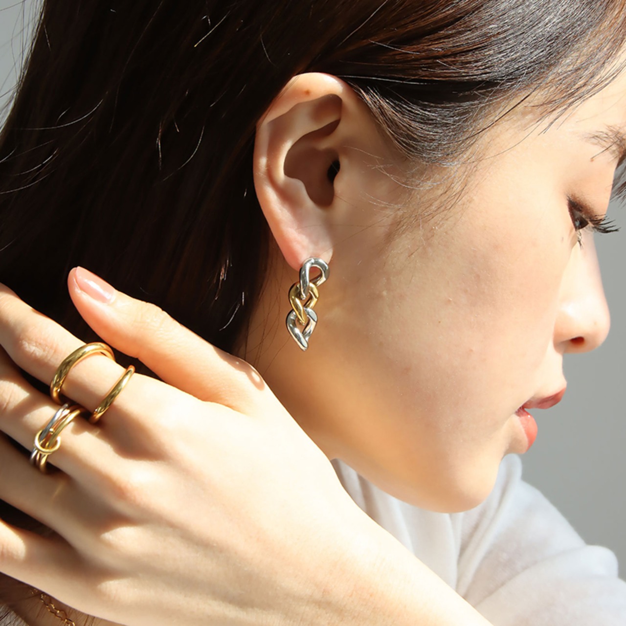 【ネコポス便】ピアス バイカラーチェーンピアス 金属アレルギー サージカルステンレス つけっぱなし 金アレ対応 レディース シルバー ゴールド 2229