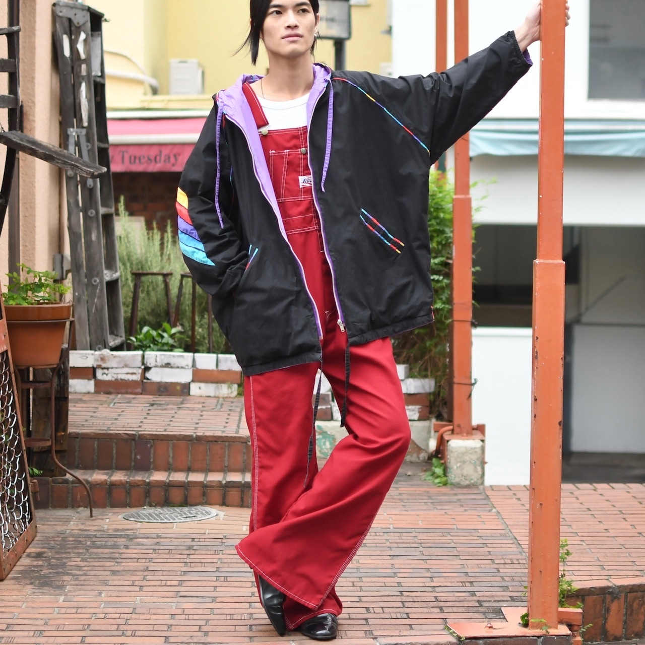 LIBERTY wide flare silhouette overall red