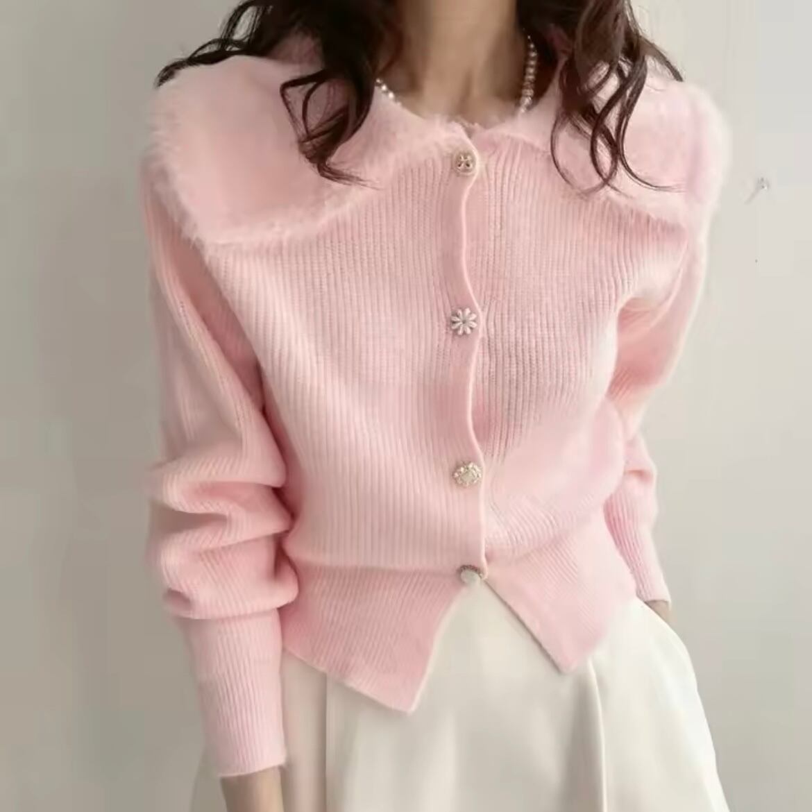 ビッグカラーニットカーディガン