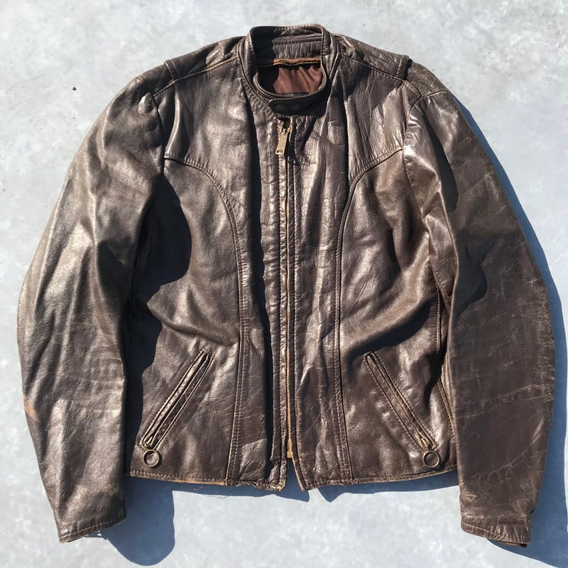 's 's BROOKS LEATHER SPORTS WEAR ブルックス シングルライダースジャケット レザー ブラウン TALON  オイルメンテ済 バイカー BUCO M位 希少 ヴィンテージ   agito vintage powered by BASE