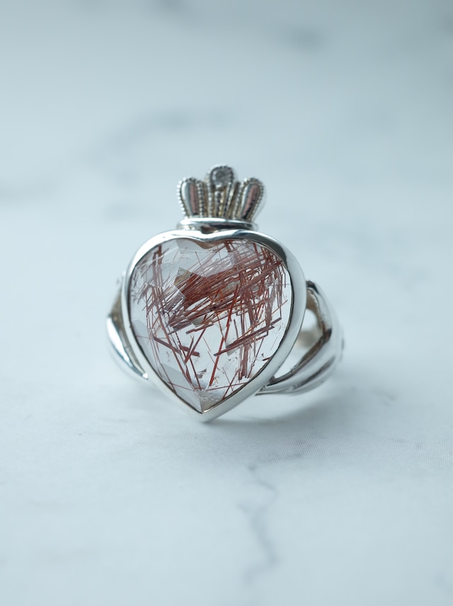 Red Rutilated Quartz Claddagh Ring