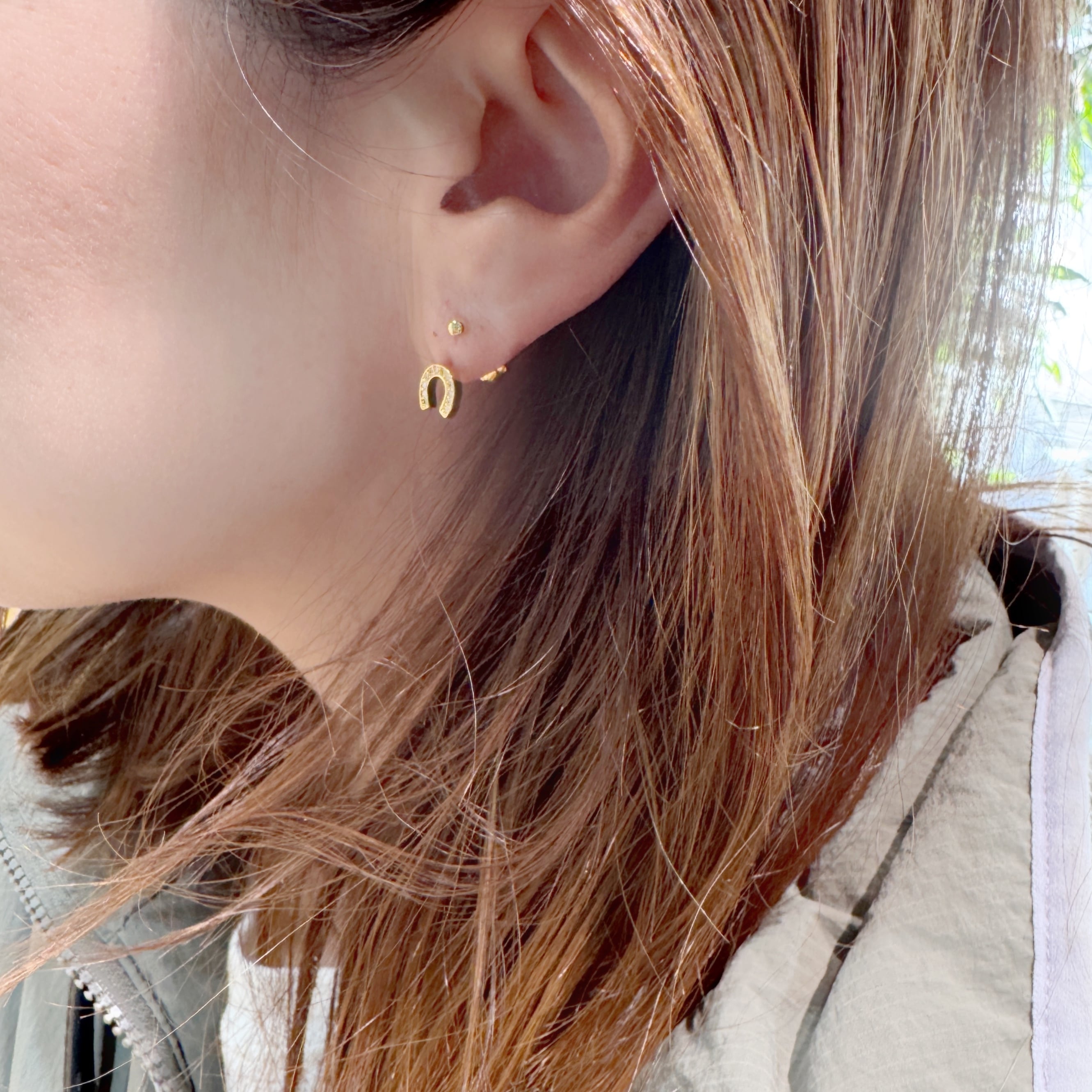 Goldold Coating 馬蹄 スタッド ジルコニア ピアス 馬 小さめピアス