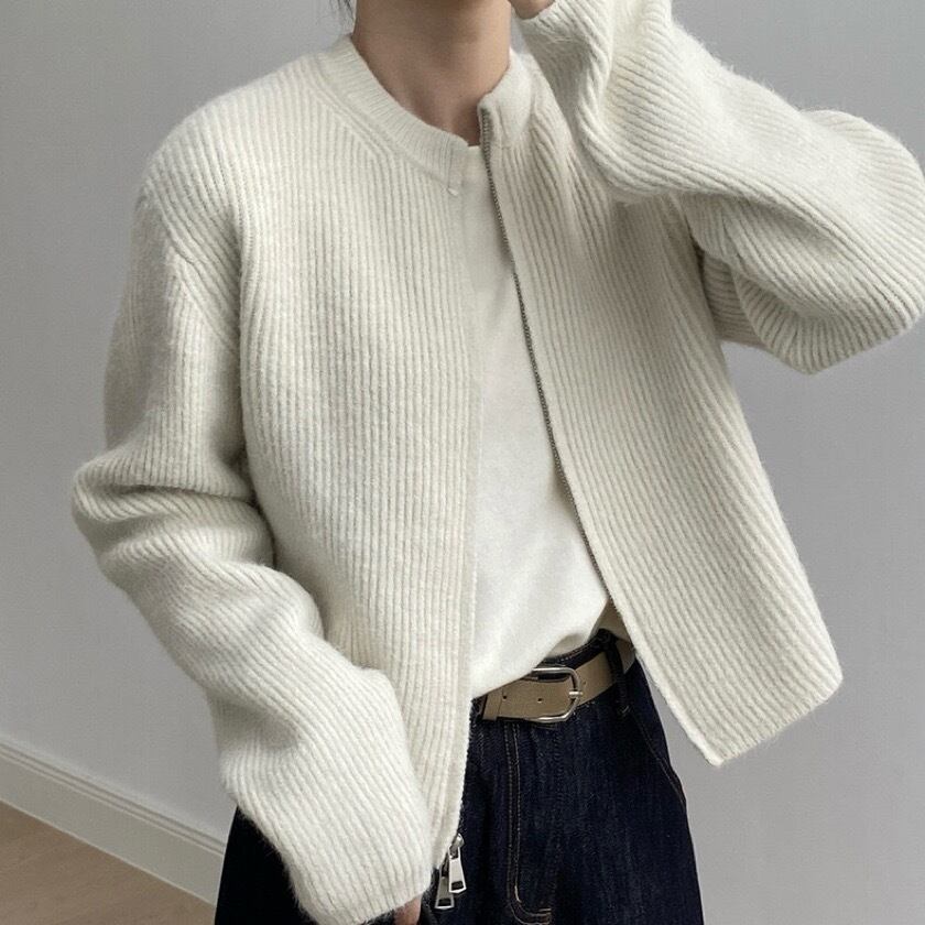 double zipper rib knit cardigan m0187