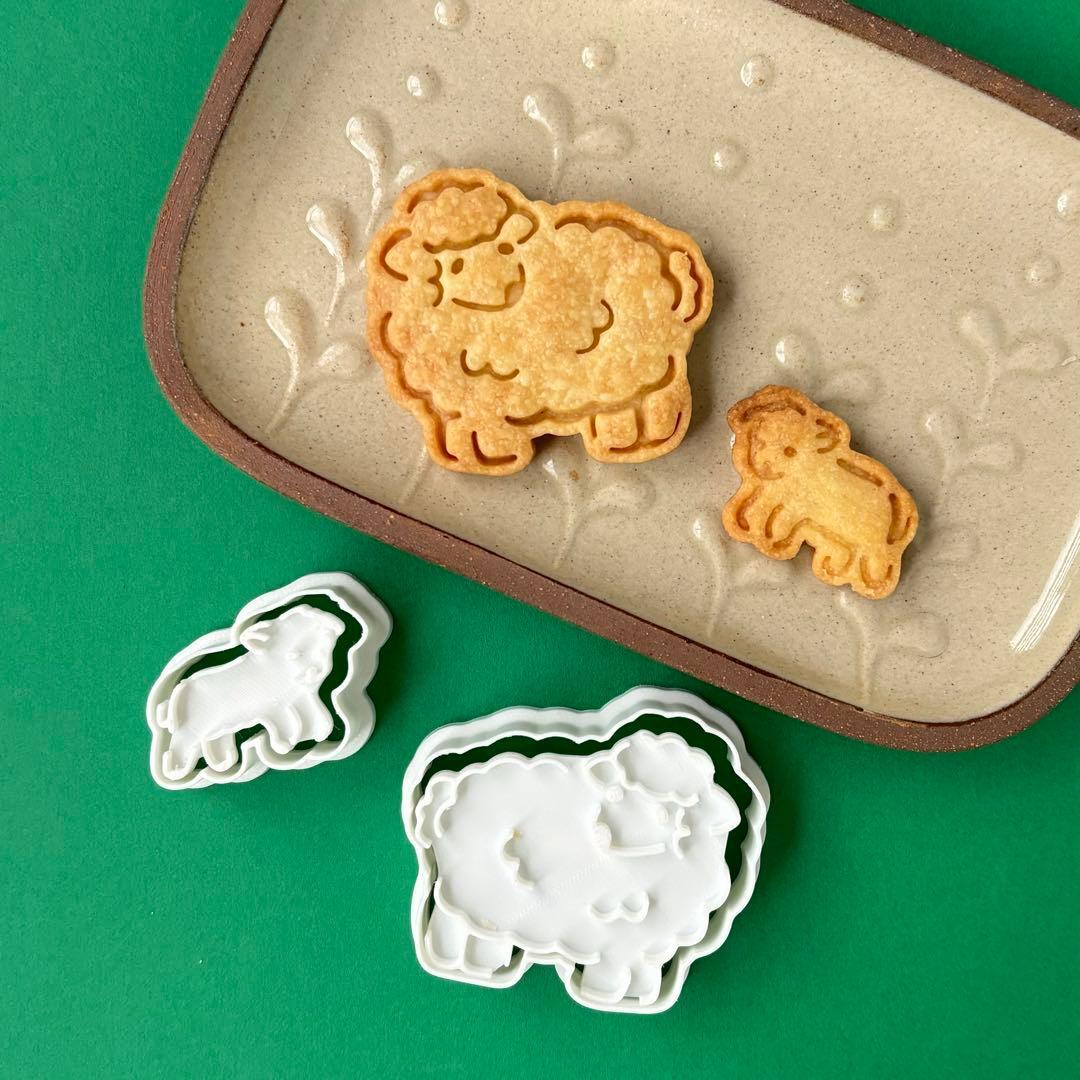 もこもこ毛並み】癒やしのヒツジの親子 クッキー型セット（スタンプ