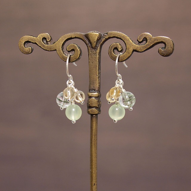 プレナイト＋ガーデンクォーツ＋シトリンピアス（イヤリング）