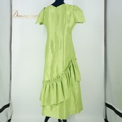 フラダンス 衣装 ワンピース ドレス グリーン系 フラ ダンス 光沢 黄緑 ハワイアン 無地 シンプル 華やか アロハ 半袖 フリル 上品 かわいい ダンス衣装