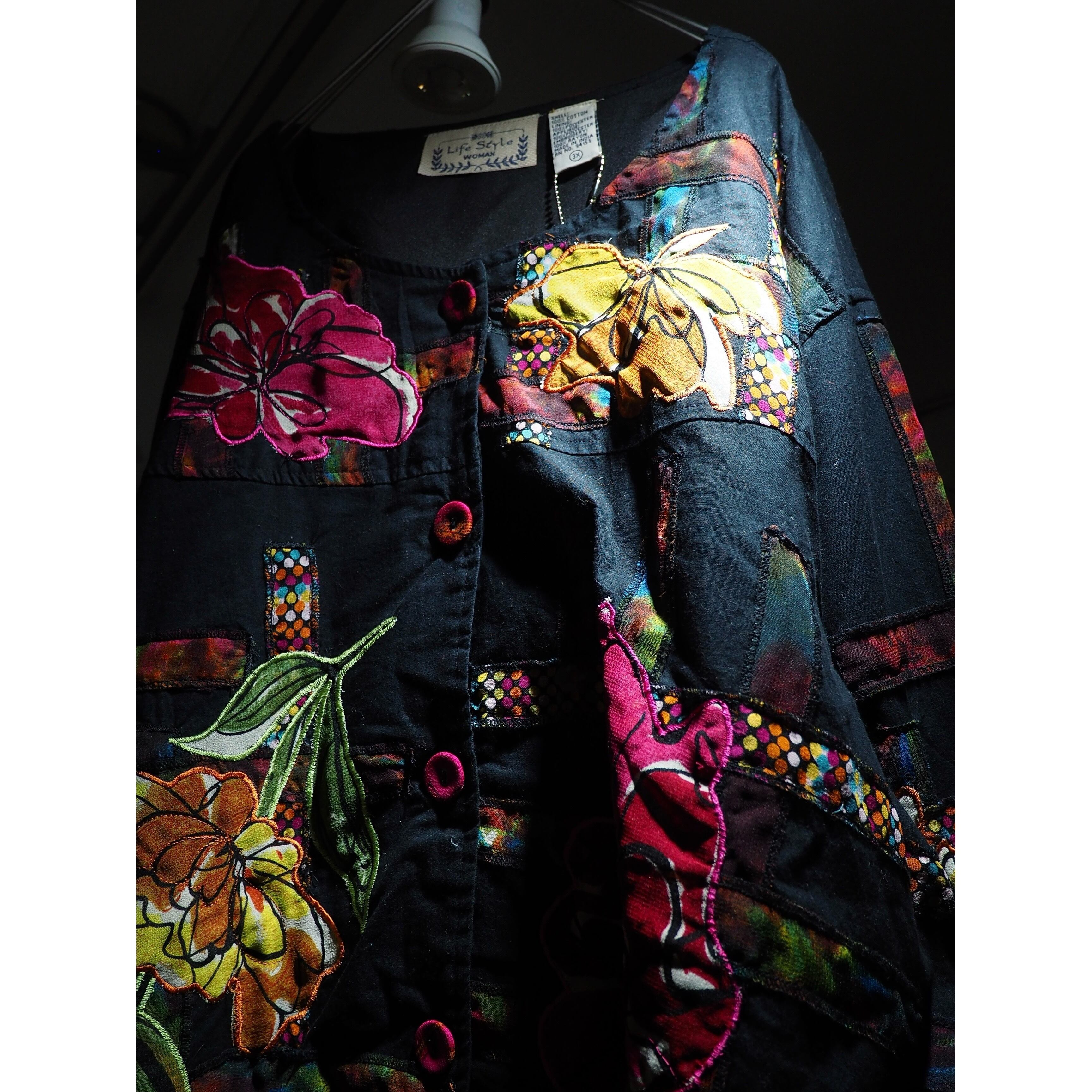 Beautiful Botanical flower embroidery vintage loose jacket