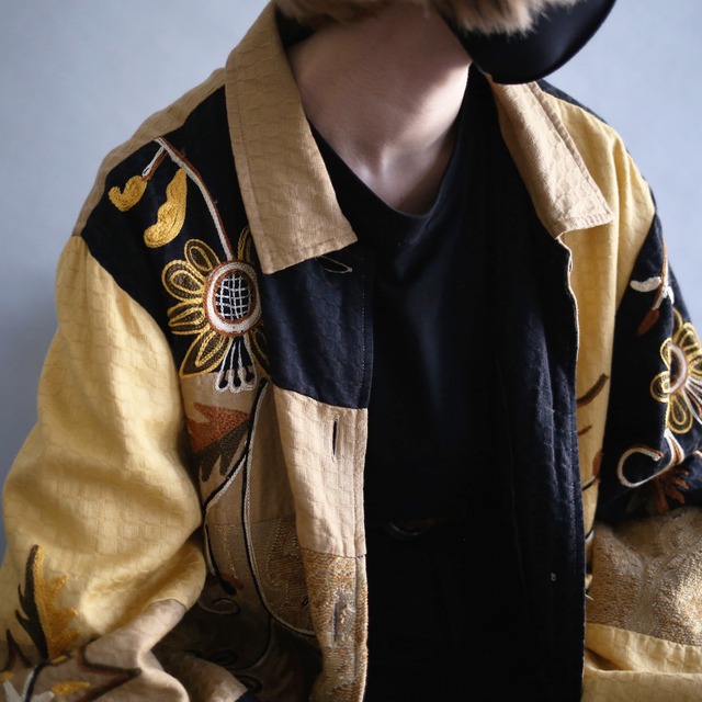 ”花×刺繍" multi  switching pattern box silhouette gobelin jacket