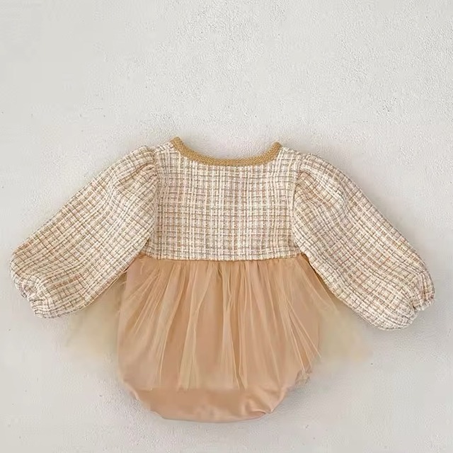 【取寄】クラシカルガーリーなツイードチュールワンピース風ロンパース