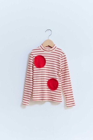 【25AW】KOQUELIKO(コキュリコ)Dots lib tops red border(T)長袖Tシャツ 赤白 ボーダー ドット リブ