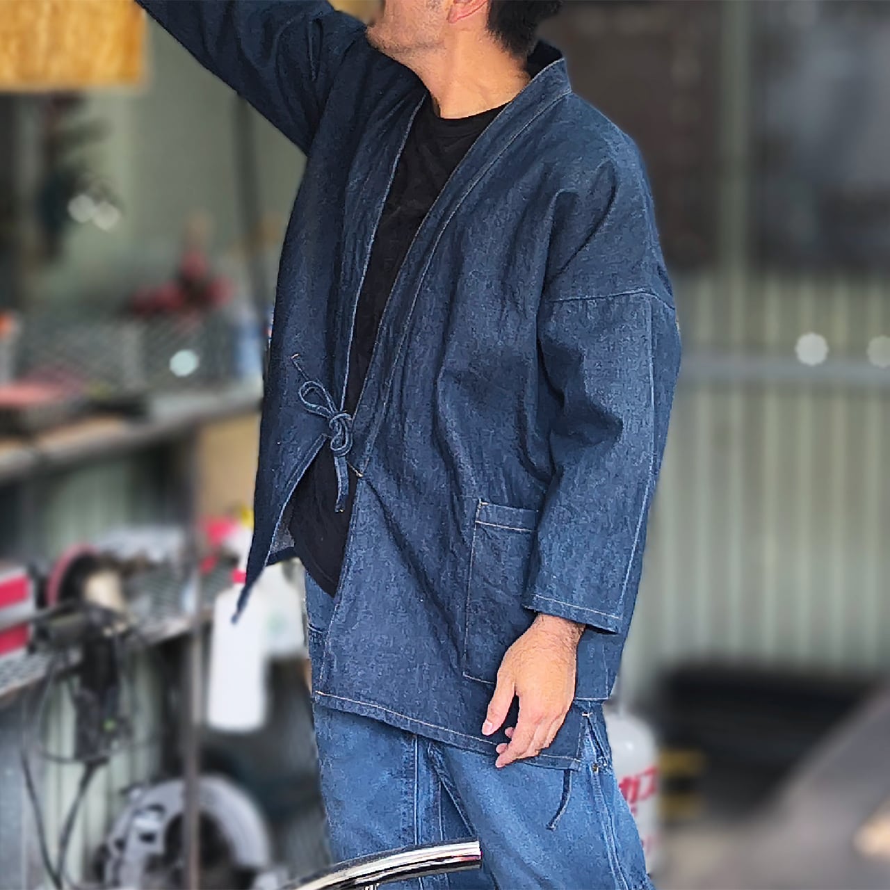 デニムジャケット　作務衣風 THE SAME A DENIM 】 作務衣 コットン100% ライトジャケット