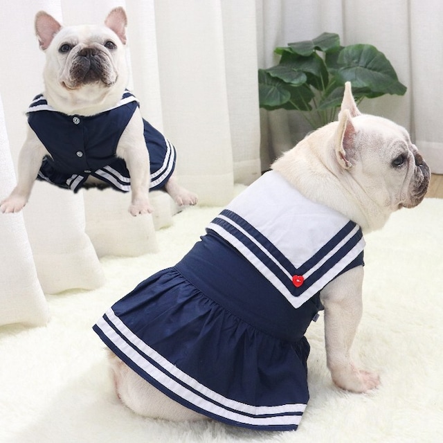 【送料無料】KM363SK犬服 春 夏 ワンピース フレンチブルドッグ 服 中型犬 小型犬 フレブル ネイビー 女の子 スカート ワンピース フリル 犬 ドッグウェア 犬服 ペット服