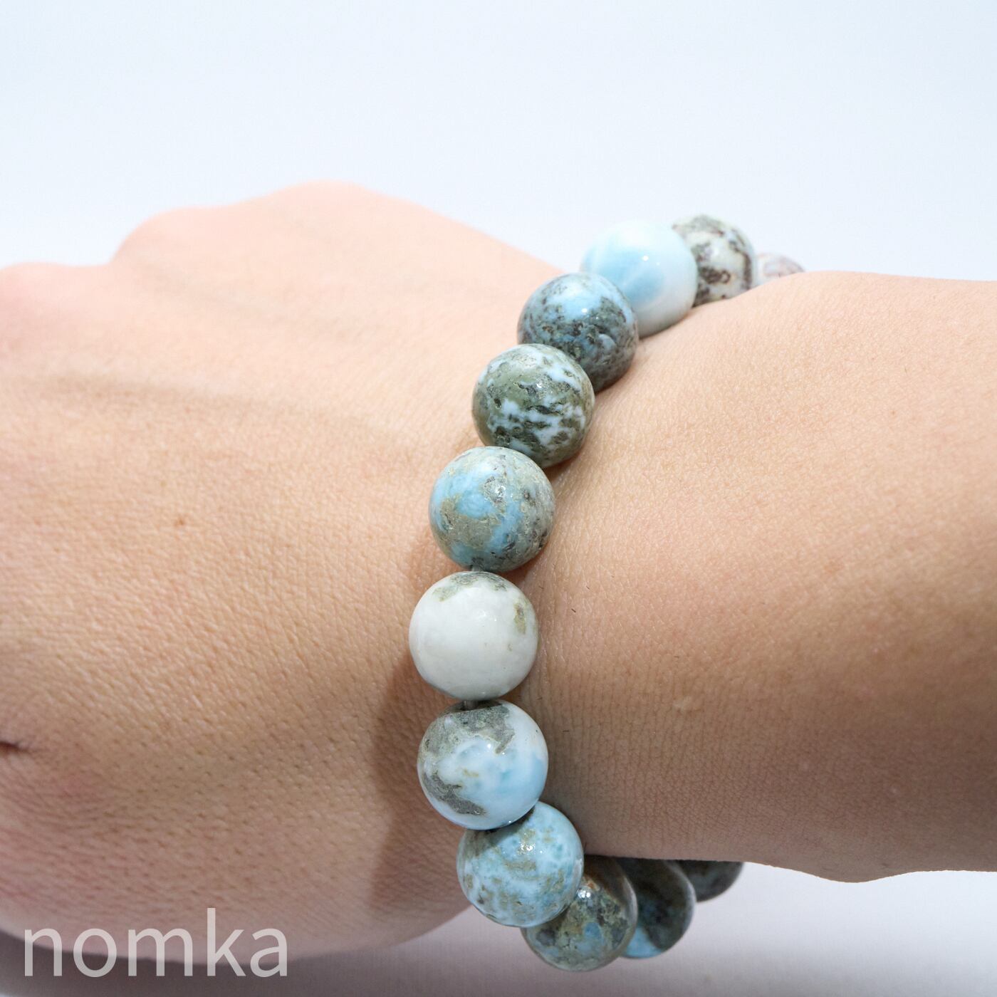 心の余裕】チョコレートラリマー 大玉一連ゴムブレス(約17cm) naw25