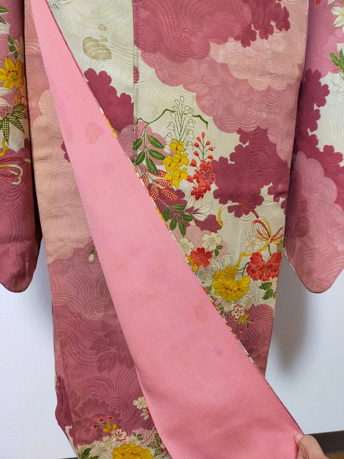 アンティーク 名古屋帯 花鳥文 石榴 椿 古典柄 ピンク レトロ yk177厶 