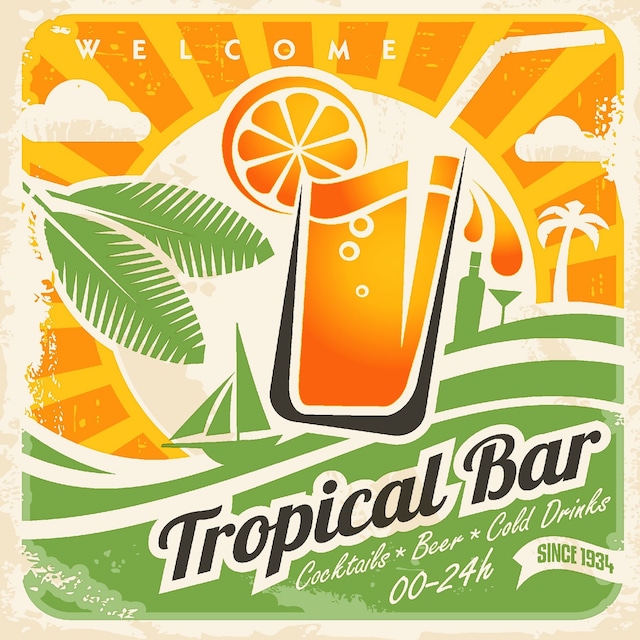 【Paper+Design】バラ売り2枚 カクテルサイズ ペーパーナプキン Tropical bar オレンジ