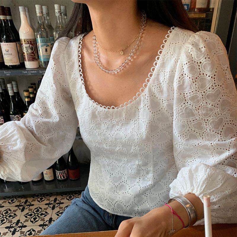 Heart lace puff sleeve blouse 00528