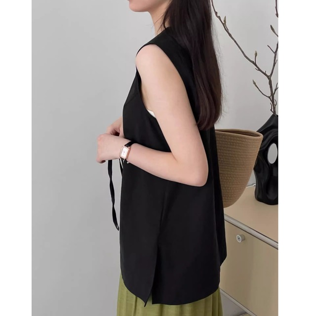 Box silhouette A-line sleeveless top ◇3colors 2051