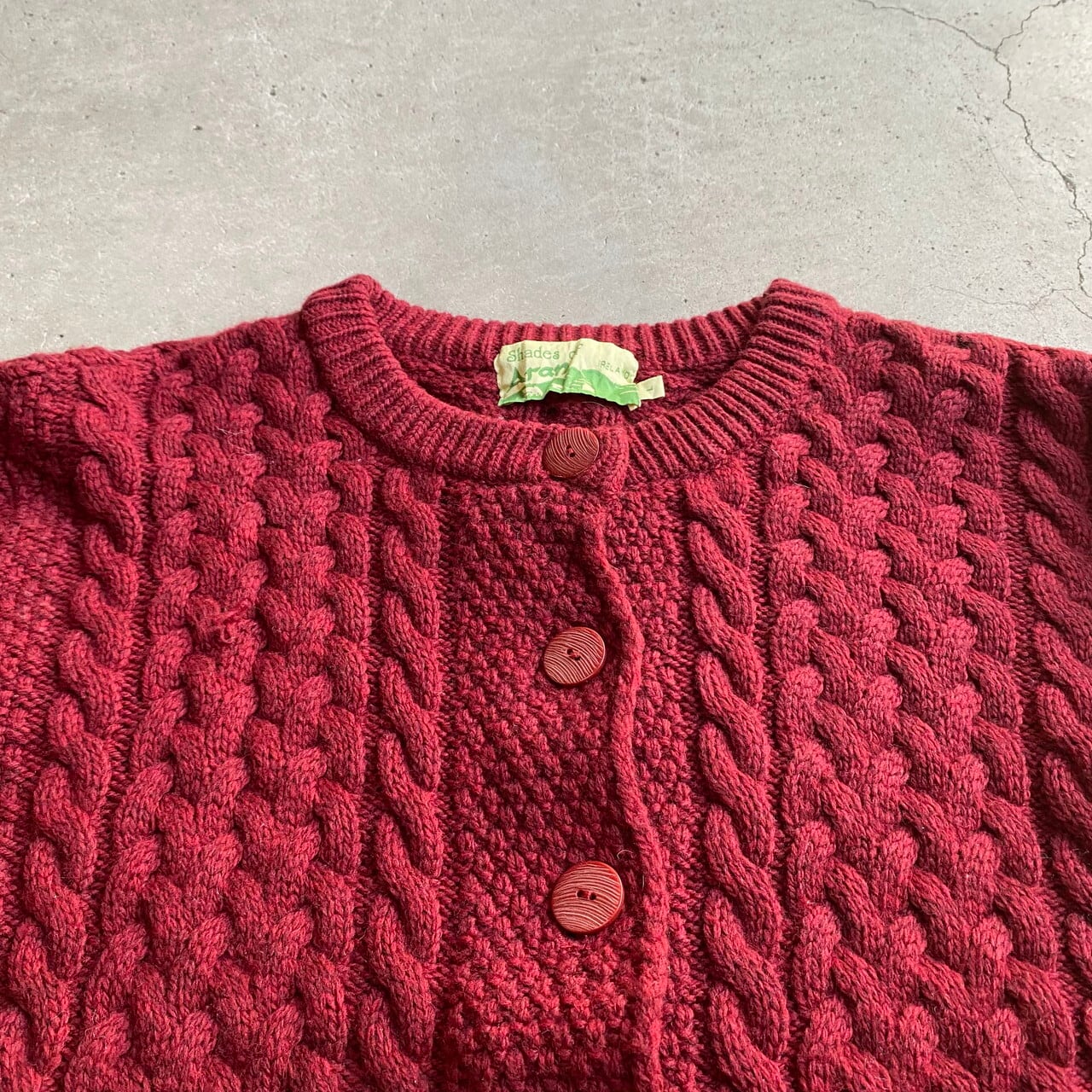 アイルランド製 レッド フィッシャーマン アランニットカーディガン