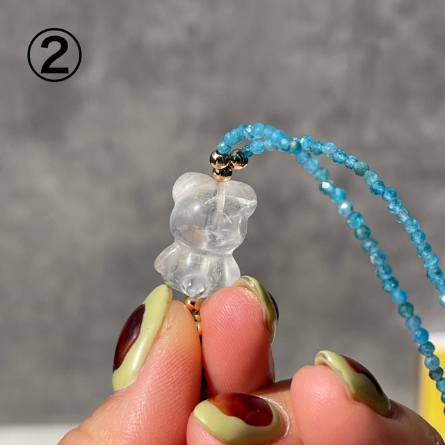 【アパタイト＆くまさん水晶 クォーツ】合金｜2mmビーズ｜２連ブレスレット｜天然石アクセサリー
