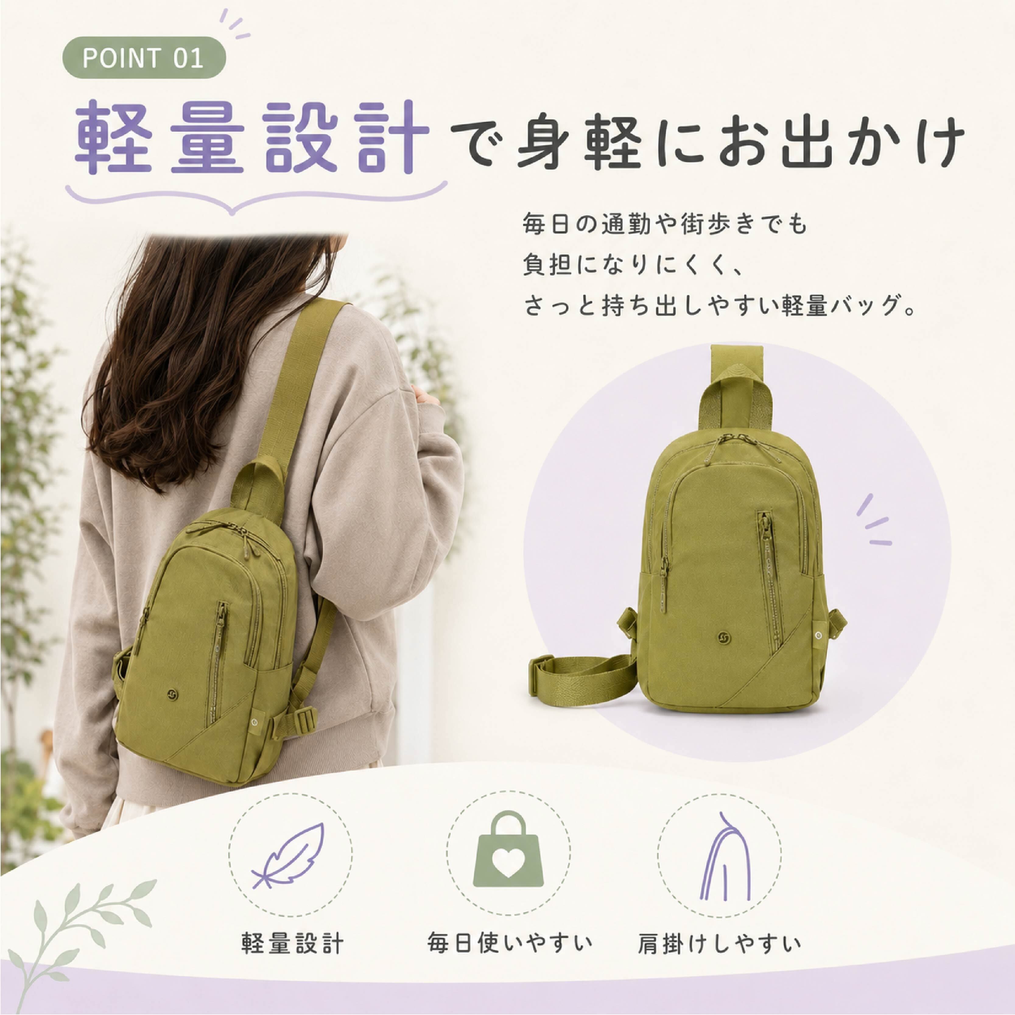 LZ 1086 . 軽量ナイロンボディバッグ レディース メンズ ショルダー