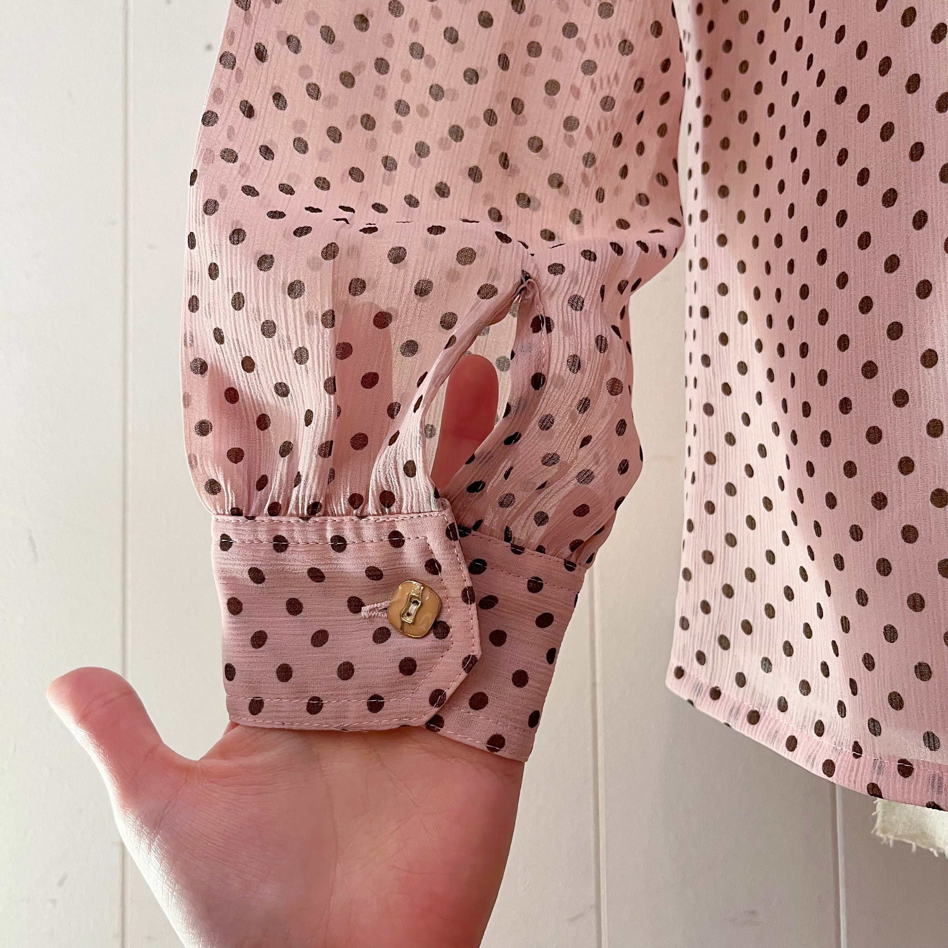 brown dot pink sheer blouse