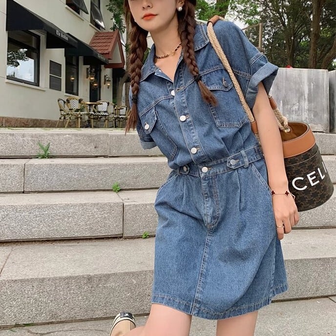 ウエストシェイプ レディース ワンピース デニムワンピース オーバー