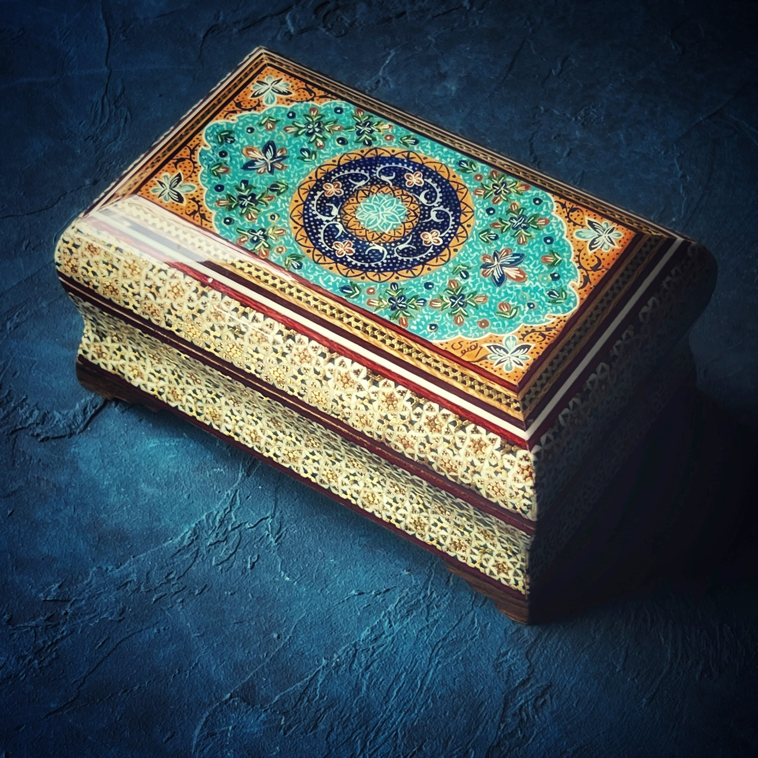 象嵌細工（ハータムカーリー）小箱 長方形 16cm ターコイズ