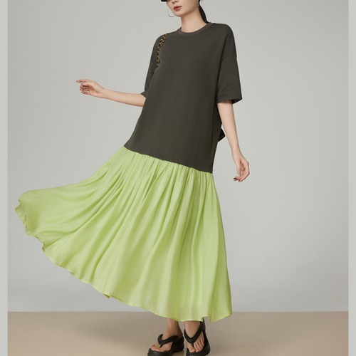 A-line silhouette switching design flare skirt  I25049