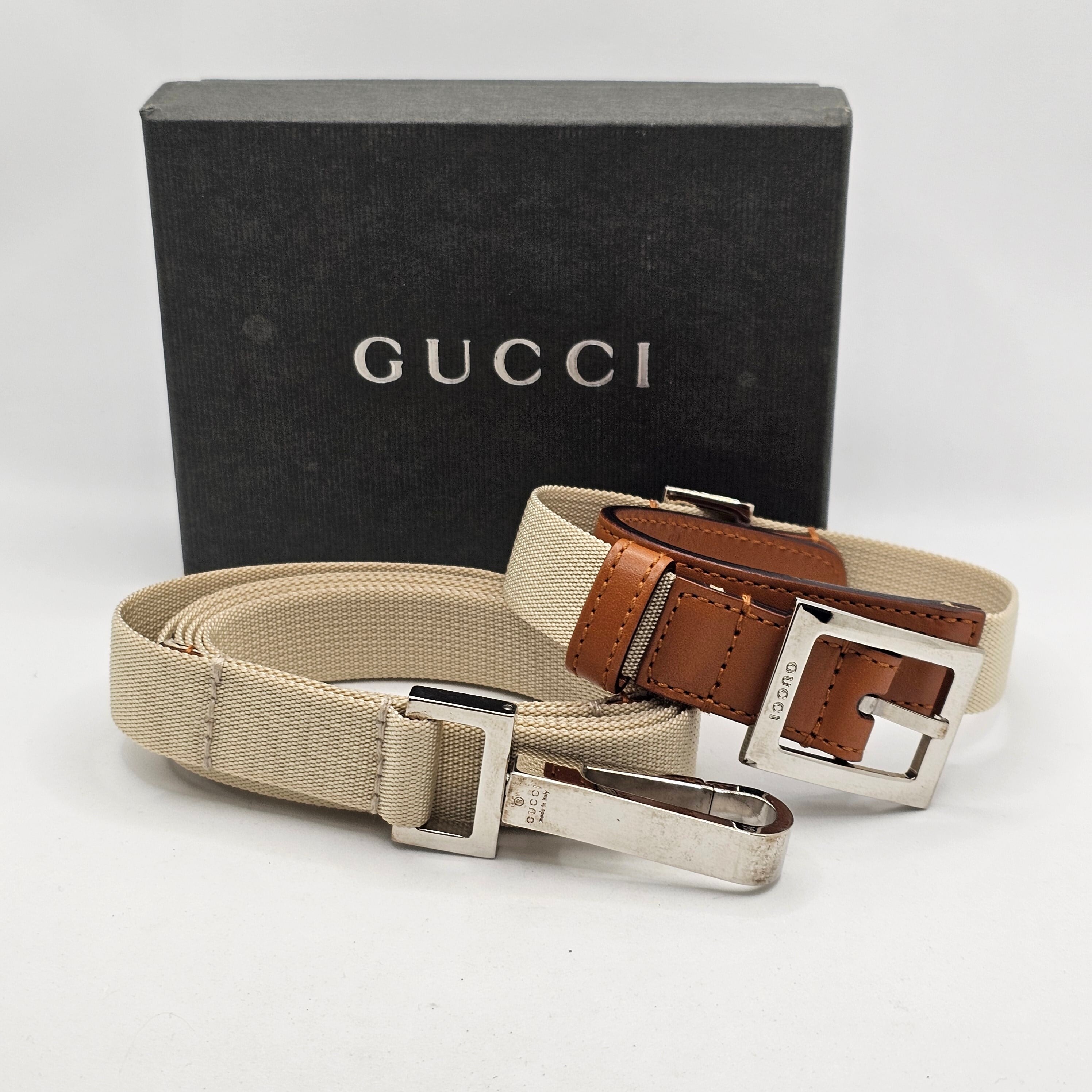 【希少】GUCCI ペット用 首輪・リード セット レザー キャンバス 箱付 希少】GUCCI ペット用 首輪・リード セット レザー キャンバス 箱付