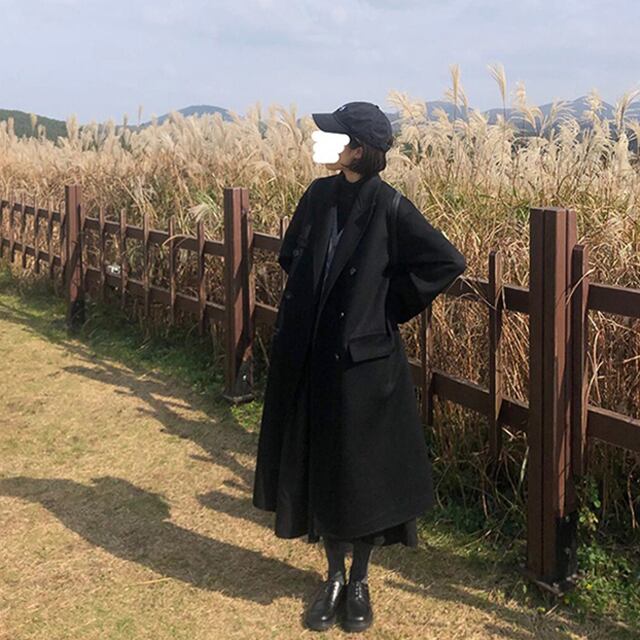 予約販売】コート ロング丈 テーラード 襟 ブラック ビックシルエット