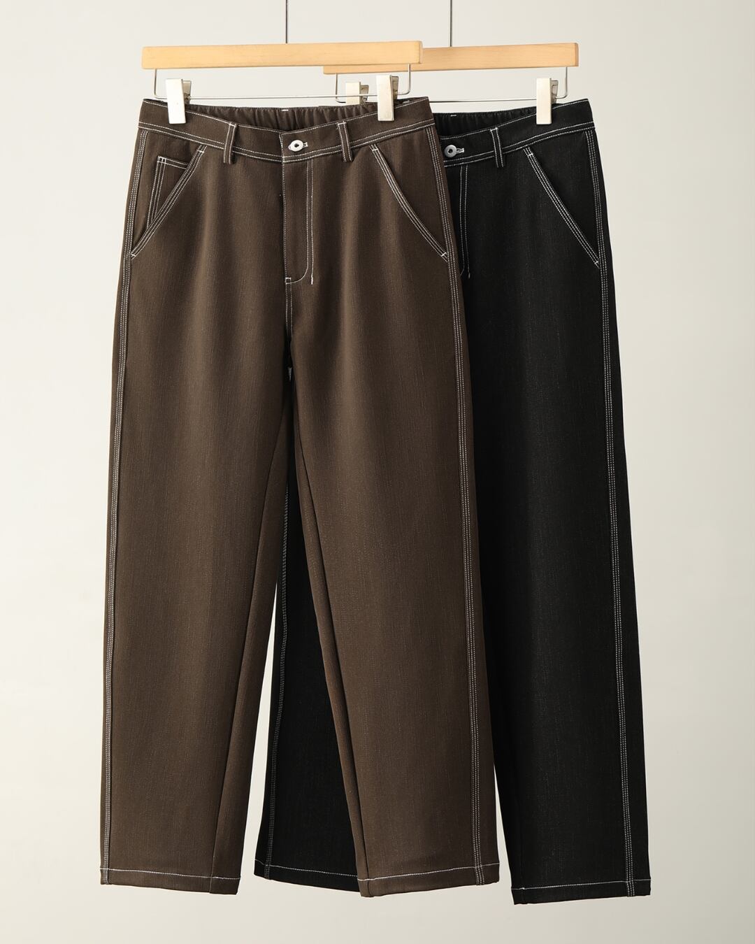 ステッチデザイン ワイドストレッチデニム 2色 A0061