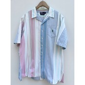 80〜90s Ralph Lauren "HAND WOVEN" S/S OPEN COLLAR SHIRT Size L