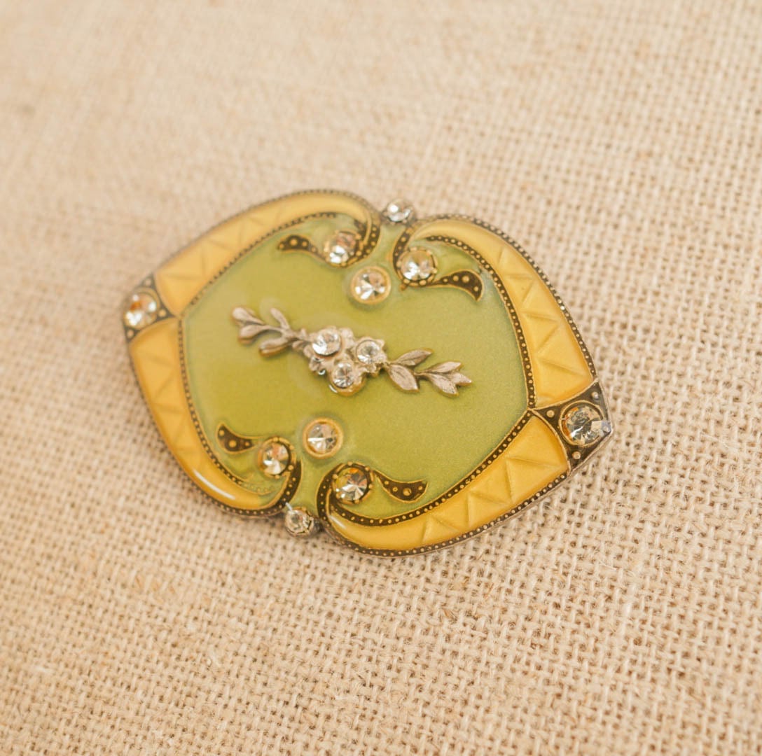 アンティークリバイバル ブローチ 【希少】 アールヌーボー 動植物 ガラス