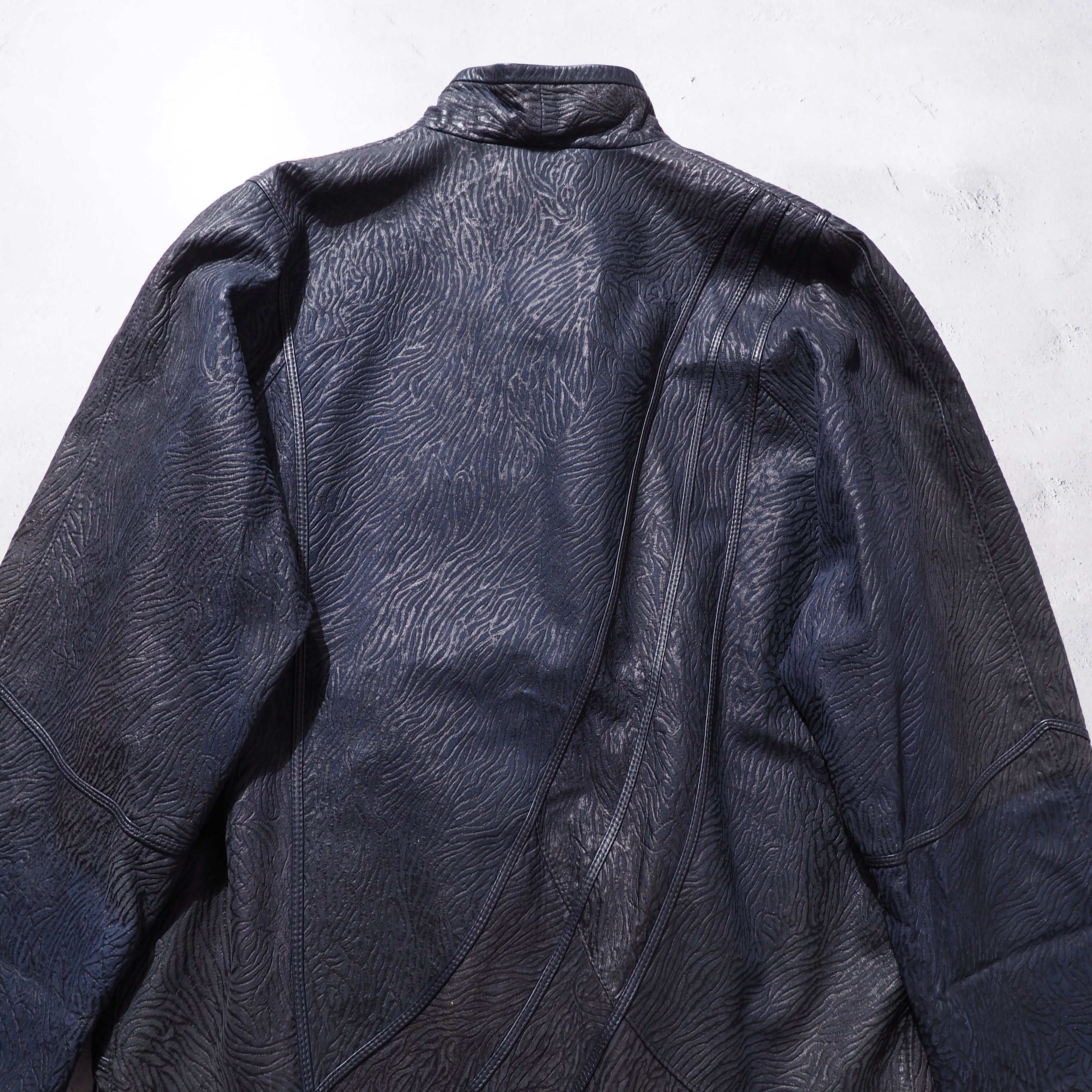 ” Adarcrea ” deformation mao collar silhouette vintage leather jacket