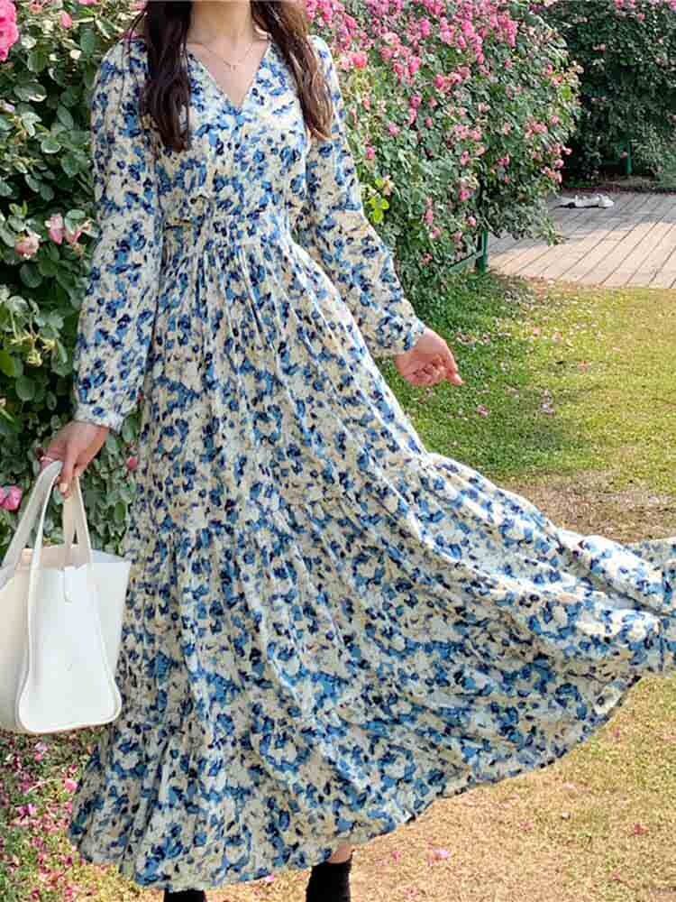 ティアードカシュクールロングワンピース 大人かわいい きれいめ デート おでかけ リゾート 花柄 春 大きいサイズ 韓国 CH8460