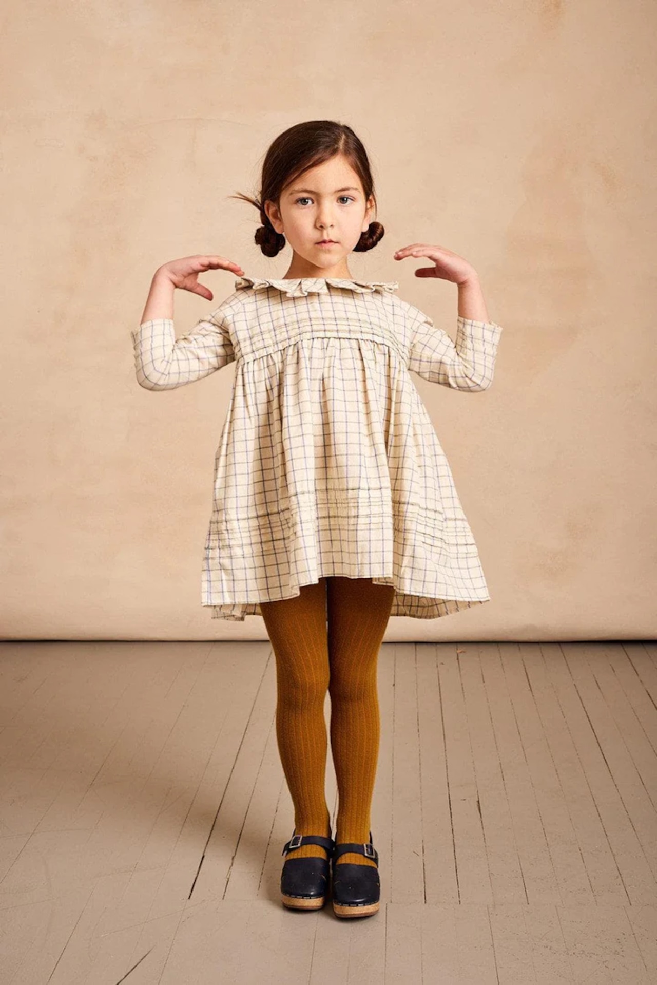 Drew Layered Collar Dress - Cream Windowpane / MABO