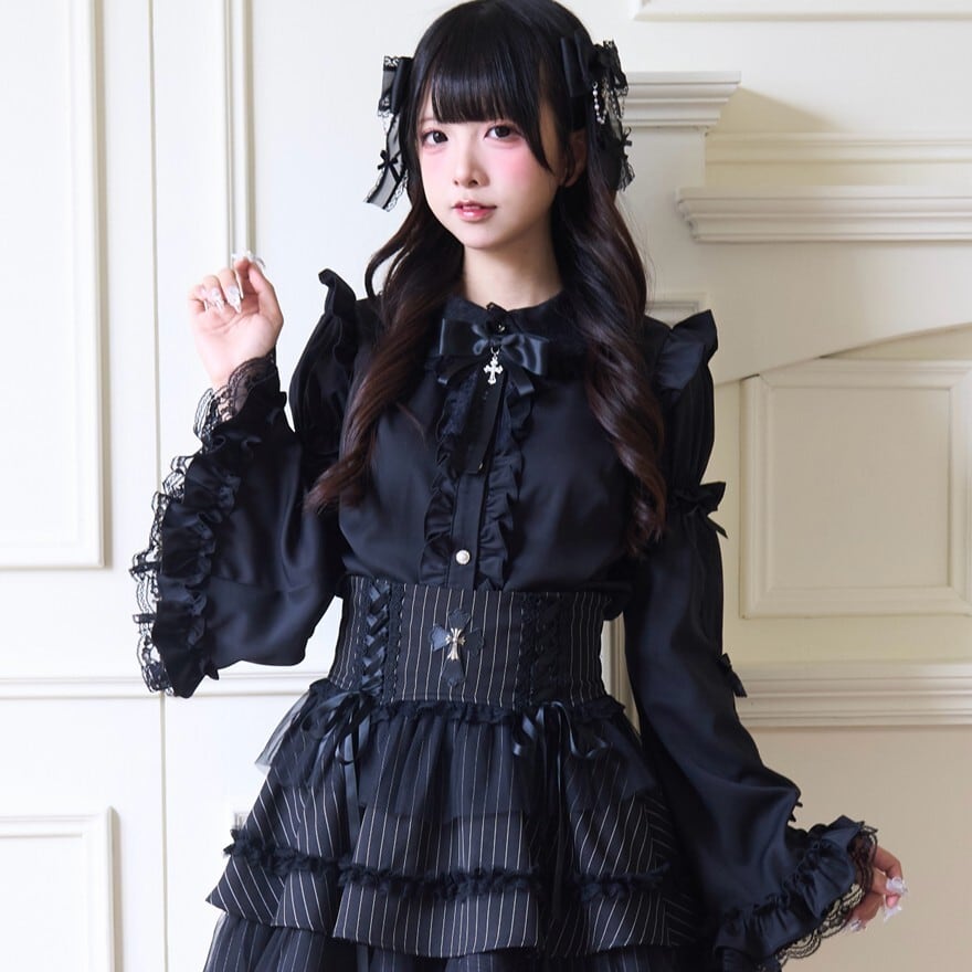 アンジェリックプリティ 姫袖　ブラウス　姫系　ロリィタ　編み上げ　リボン 68cd9acbfa23f61949493ca328ef3f