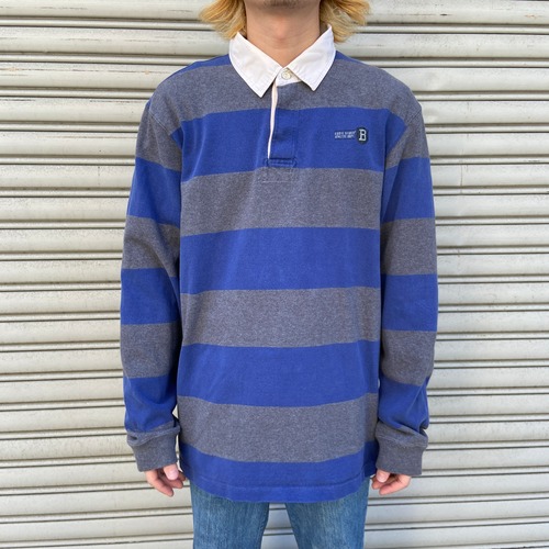 『送料無料』EDDIE BAUER SPORT ラガーポロシャツ 太ボーダー ブルー L