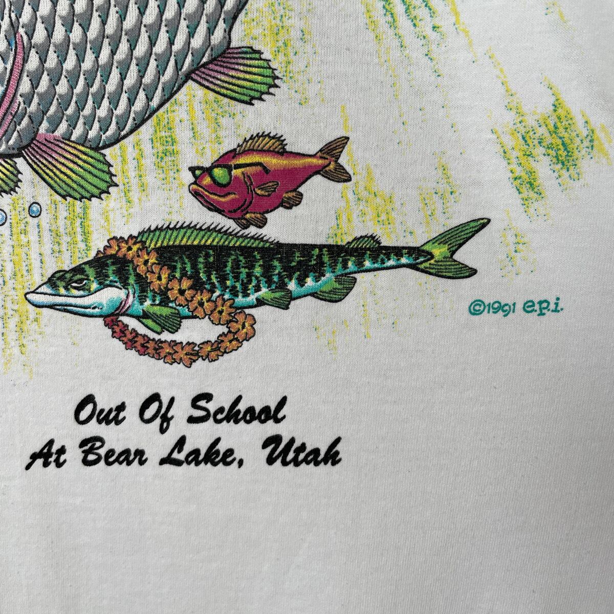90s USA製 魚 アートTシャツ 古着 ヴィンテージ 白 グラフィック 
